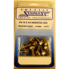Totally Stainless 3/8-16 x 3/4" Stainless Indented Hex Washer Head Bolts - 8-4984