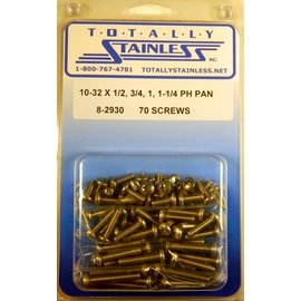 Totally Stainless 10-32 x 1/2", 3/4", 1" & 1-1/4" Stainless Phillips Pan Head Machine Screws - 8-2930