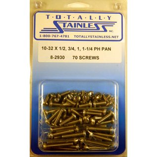 Totally Stainless 10-32 x 1/2", 3/4", 1" & 1-1/4" Stainless Phillips Pan Head Machine Screws - 8-2930