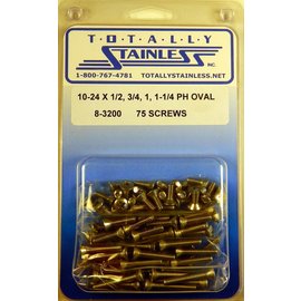 Totally Stainless 10-24 x 1/2", 3/4", 1" & 1-1/4" Stainless  Phillips Oval Head Machine Screws - 8-3200