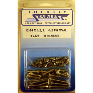 Totally Stainless 12-24 x 1/2, 1 & 1-1/2" Stainless  Phillips Oval Machine Screws