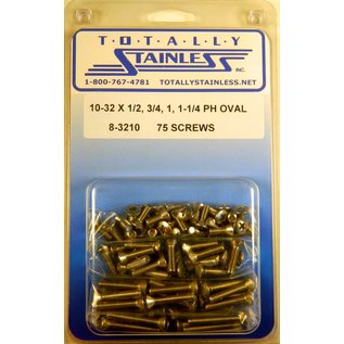 Totally Stainless 10-32 x 1/2, 3/4, 1 & 1-1/4" Stainless  Phillips Oval Machine Screws