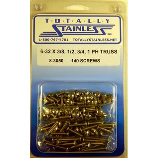 Totally Stainless Totally Stainless 6-32 x 3/8. 1/2, 3/4, & 1" Stainless  Phillips Truss Heas Machine Screws - 8-3050