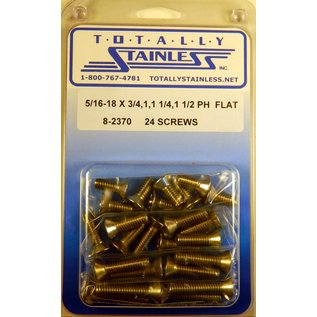 Totally Stainless 5/16-18 x 3/4, 1 & 1-1/2" Stainless  Phillips Flat Head Bolts