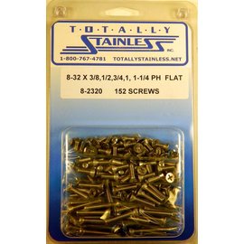 Totally Stainless 8-32x3/8,1/2, 3/4, 1 &1-1/4" Stainless  Phillips Flat Head Machine Screws