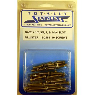Totally Stainless 10-32 x 1/2, 3/4 & 1-1/4" Stainless  Slotted Fillister Head Machine Screws - 8-2184