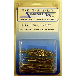 Totally Stainless 10-24 x 1/2, 3/4 & 1-1/4" Stainless  Slotted Fillister Head Machine Screws - 8-2183