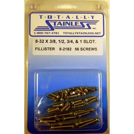 Totally Stainless 8-32 x 3/8, 1/2, 3/4 & 1" Stainless  Slotted Fillister Head Machine Screws