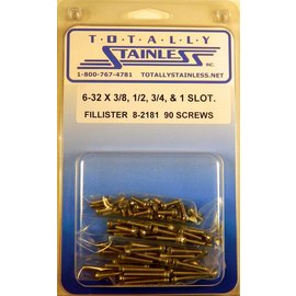 Totally Stainless 6-32 x 3/8, 1/2, 3/4 & 1" Stainless  Slotted Fillister Head Machine Screws - 8-2181