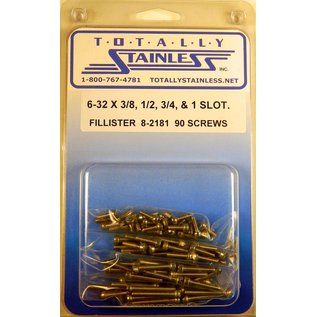 Totally Stainless 6-32 x 3/8, 1/2, 3/4 & 1" Stainless  Slotted Fillister Head Machine Screws - 8-2181