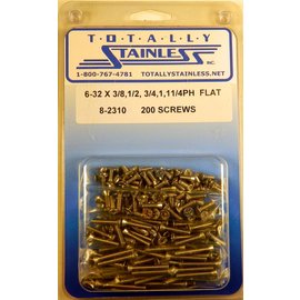 Totally Stainless 6-32 x 3/8, 1/2, 3/4, 1, & 1 1/4" Stainless  Phillips Flat Head Machine Screws - 8-2310