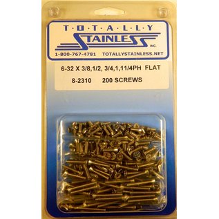Totally Stainless 6-32 x 3/8, 1/2, 3/4, 1, & 1 1/4" Stainless  Phillips Flat Head Machine Screws - 8-2310