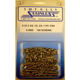 Totally Stainless 6-32 x 3/8, 1/2, 3/4, & 1" Stainless  Phillips Pan Head Machine Screws - 8-2900