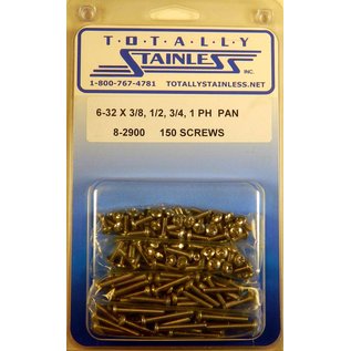 Totally Stainless 6-32 x 3/8, 1/2, 3/4, & 1" Stainless  Phillips Pan Head Machine Screws - 8-2900