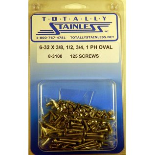 Totally Stainless 6-32 x 3/8", 1/2", 3/4", & 1" Stainless  Phillips Oval Head Machine Screws - 8-3100