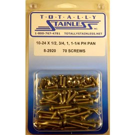 Totally Stainless 10-24 x 1/2", 3/4", 1" & 1-1/4" Stainless  Phillips Pan Head Machine Screws - 8-2920