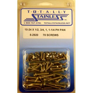 Totally Stainless 10-24 x 1/2", 3/4", 1" & 1-1/4" Stainless  Phillips Pan Head Machine Screws - 8-2920