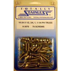 Totally Stainless 10-24 x 1/2", 3/4", 1" & 1-1/4" Stainless  Phillips Truss Head Machine Screws - 8-3070