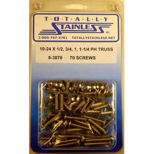 Totally Stainless 10-24 x 1/2", 3/4", 1" & 1-1/4" Stainless  Phillips Truss Head Machine Screws - 8-3070