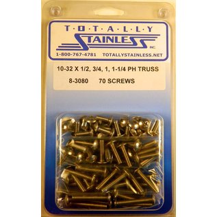 Totally Stainless 10-32 x 1/2, 3/4, 1 & 1-1/4" Stainless  Phillips Truss Head Truss Head Machine Screws