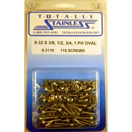 Totally Stainless 8-32 x 3/8", 1/2", 3/4", & 1" Stainless  Phillips Oval Head Machine Screws - 8-3110