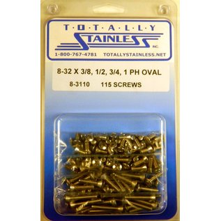 Totally Stainless 8-32 x 3/8", 1/2", 3/4", & 1" Stainless  Phillips Oval Head Machine Screws - 8-3110