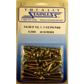 Totally Stainless 1/4-20 x 1/2", 1", & 1-1/2" Stainless Phillips Pan Head Bolts - 8-2950