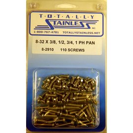 Totally Stainless 8-32 x 3/8", 1/2", 3/4", & 1" Stainless  Phillips Pan Head Machine Screws - 8-2910