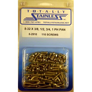 Totally Stainless 8-32 x 3/8", 1/2", 3/4", & 1" Stainless  Phillips Pan Head Machine Screws - 8-2910