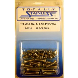 Totally Stainless 1/4-20 x 1/2, 1 & 1-1/4" Stainless  Phillips Oval Head Bolts