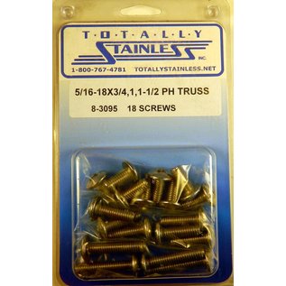 Totally Stainless 5/16-18 x 3/4, 1 & 1-1/2" Stainless  Phillips Truss Head Bolts