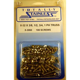 Totally Stainless 8-32 x 3/8", 1/2", 3/4", & 1" Stainless  Phillips Truss Head Machine Screws - 8-3060