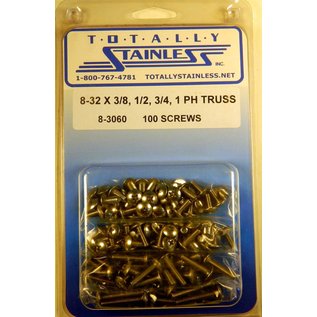 Totally Stainless 8-32 x 3/8", 1/2", 3/4", & 1" Stainless  Phillips Truss Head Machine Screws - 8-3060
