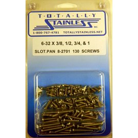 Totally Stainless 6-32 x 3/8", 1/2", 3/4", & 1" Stainless Slotted Pan Head Machine Screws - 8-2701