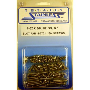 Totally Stainless 6-32 x 3/8", 1/2", 3/4", & 1" Stainless Slotted Pan Head Machine Screws - 8-2701