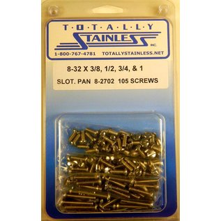 Totally Stainless 8-32 x 3/8", 1/2", 3/4", & 1" Stainless Slotted Pan Head Machine Screws - 8-2702