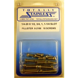 Totally Stainless 1/4-20 x 1/2", 3/4", 1", & 1-1/4" Stainless Slotted Fillister Head Machine Screws - 8-2186