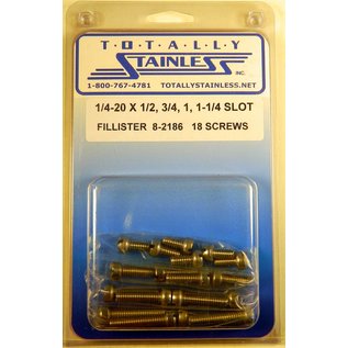 Totally Stainless 1/4-20 x 1/2", 3/4", 1", & 1-1/4" Stainless Slotted Fillister Head Machine Screws - 8-2186