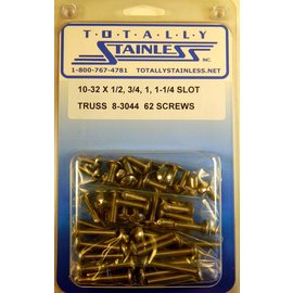 Totally Stainless 10-32 x 1/2", 3/4", 1", & 1-1/4" Stainless Slotted Truss Head Machine Screws - 8-3044