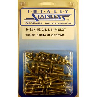 Totally Stainless 10-32 x 1/2", 3/4", 1", & 1-1/4" Stainless Slotted Truss Head Machine Screws - 8-3044