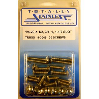 Totally Stainless 1/4-20 x 1/2", 3/4", 1", 1-1/2" Stainless Slotted Truss Head Machine Screws - 8-3045