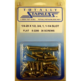 Totally Stainless 1/4-20 x 1/2", 3/4", 1", & 1-1/4" Stainless Slotted Flat Head Machine Screws - 8-2280