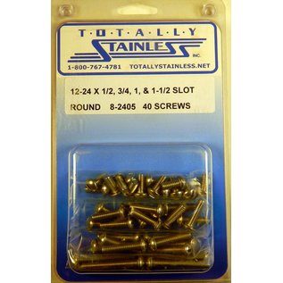 Totally Stainless 12-24 x 1/2", 3/4", 1", & 1-1/2" Stainless Slotted Round Head Machine Screws - 8-2405