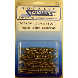 Totally Stainless 8-32 x 3/8", 1/2", 3/4", &1" Stainless Slotted Round Head Machine Screws - 8-2402
