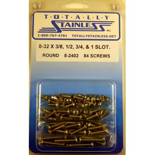 Totally Stainless 8-32 x 3/8", 1/2", 3/4", &1" Stainless Slotted Round Head Machine Screws - 8-2402