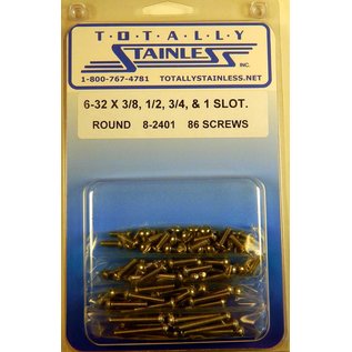 Totally Stainless 6-32 x 3/8", 1/2", 3/4", & 1" Stainless Slotted Round Head Machine Screws - 8-2401