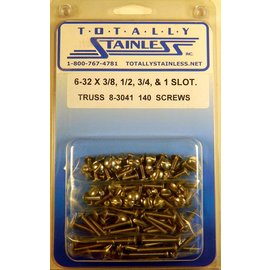 Totally Stainless 6-32 x 3/8", 1/2", 3/4", & 1" Stainless Slotted Truss Head Machine Screws - 8-3041