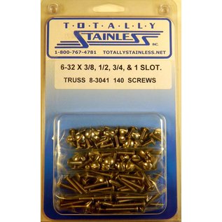 Totally Stainless 6-32 x 3/8", 1/2", 3/4", & 1" Stainless Slotted Truss Head Machine Screws - 8-3041