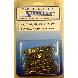 Totally Stainless 8-32 x 3/8", 1/2", 3/4", & 1" Stainless Slotted Flat Head Machine Screws - 8-2201