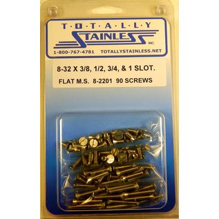 Totally Stainless 8-32 x 3/8", 1/2", 3/4", & 1" Stainless Slotted Flat Head Machine Screws - 8-2201